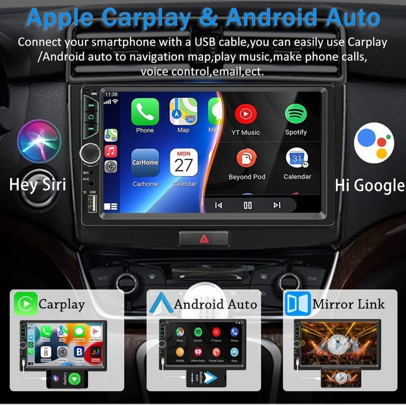 Leadfan Double Din Car Stereo with Dash Cam,Compatible with Apple Carplay,Android Auto,7 inch Touch Screen Car Radio Receiver with Bluetooth, Mirror Link, Backup Camera, Navigation, FM, USB/TF/AUX - Image 2
